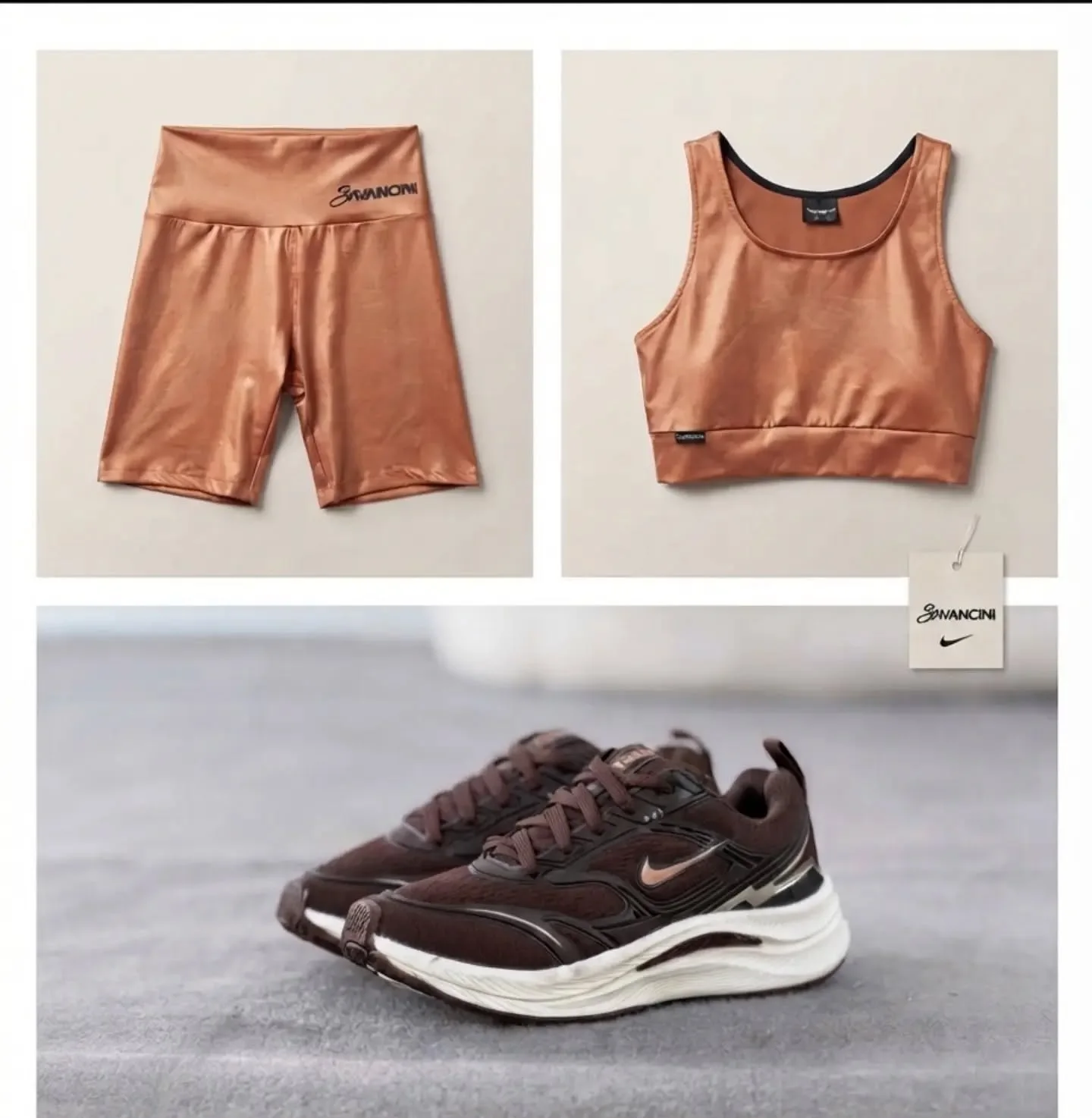 Top e shorts cobre com o Nike marrom