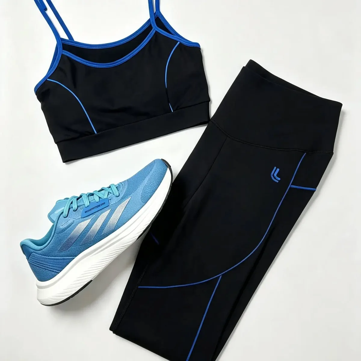 Conjunto top e legging, friso azul