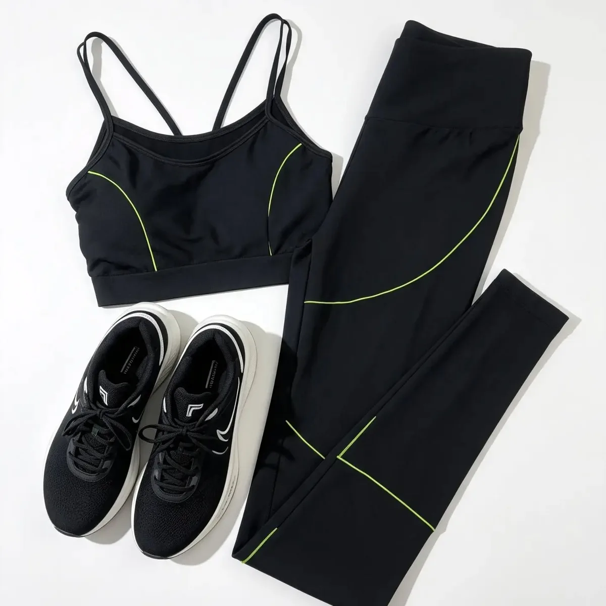 Conjunto top e legging, friso verde